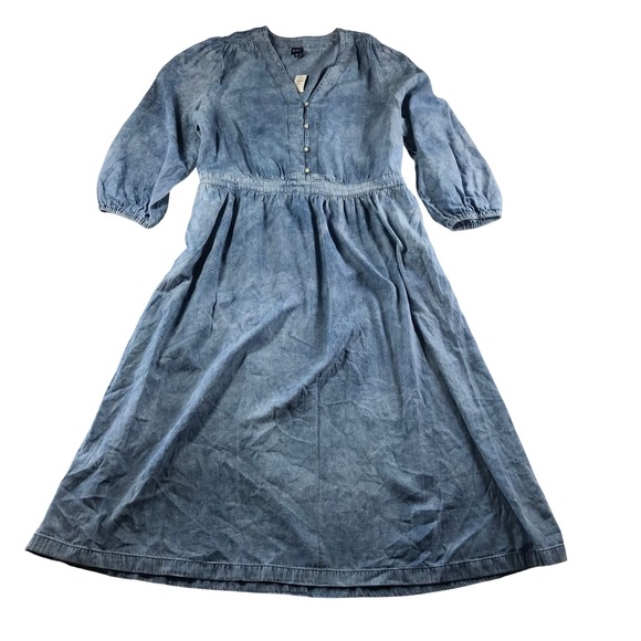 GAP Dresses & Skirts - Gap Denim Midi Dress XXL Tall Blue Cotton V-Neck 3/4 Sleeve Elastic Waist NWT